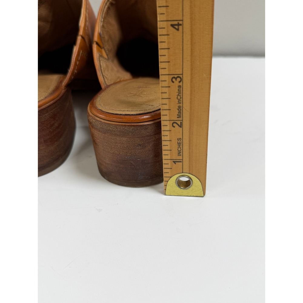 Frye Cleaire Leather Mules 8 Cognac Classic Block Heel Slip On Western Boho - Picture 6 of 9
